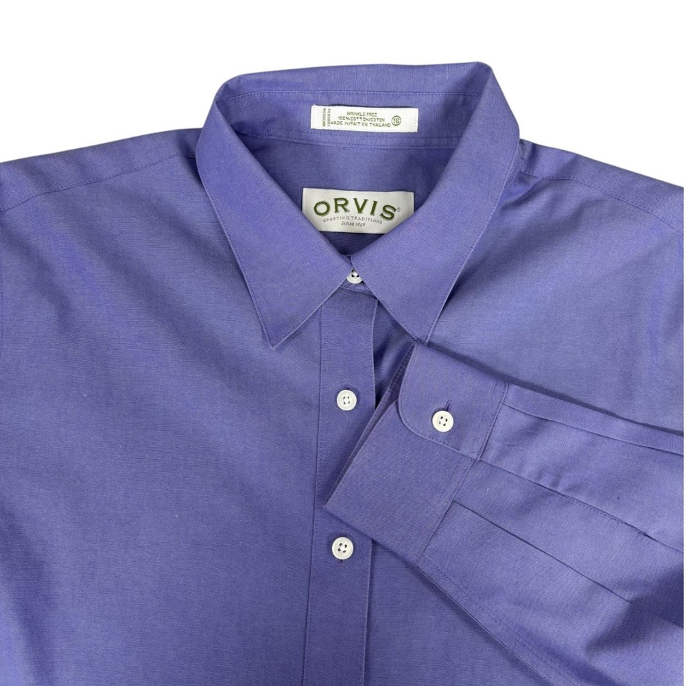 Orvis Button Down Shirt Mens 16 Purple Wrinkle Free 100% Cotton Long Sleeve